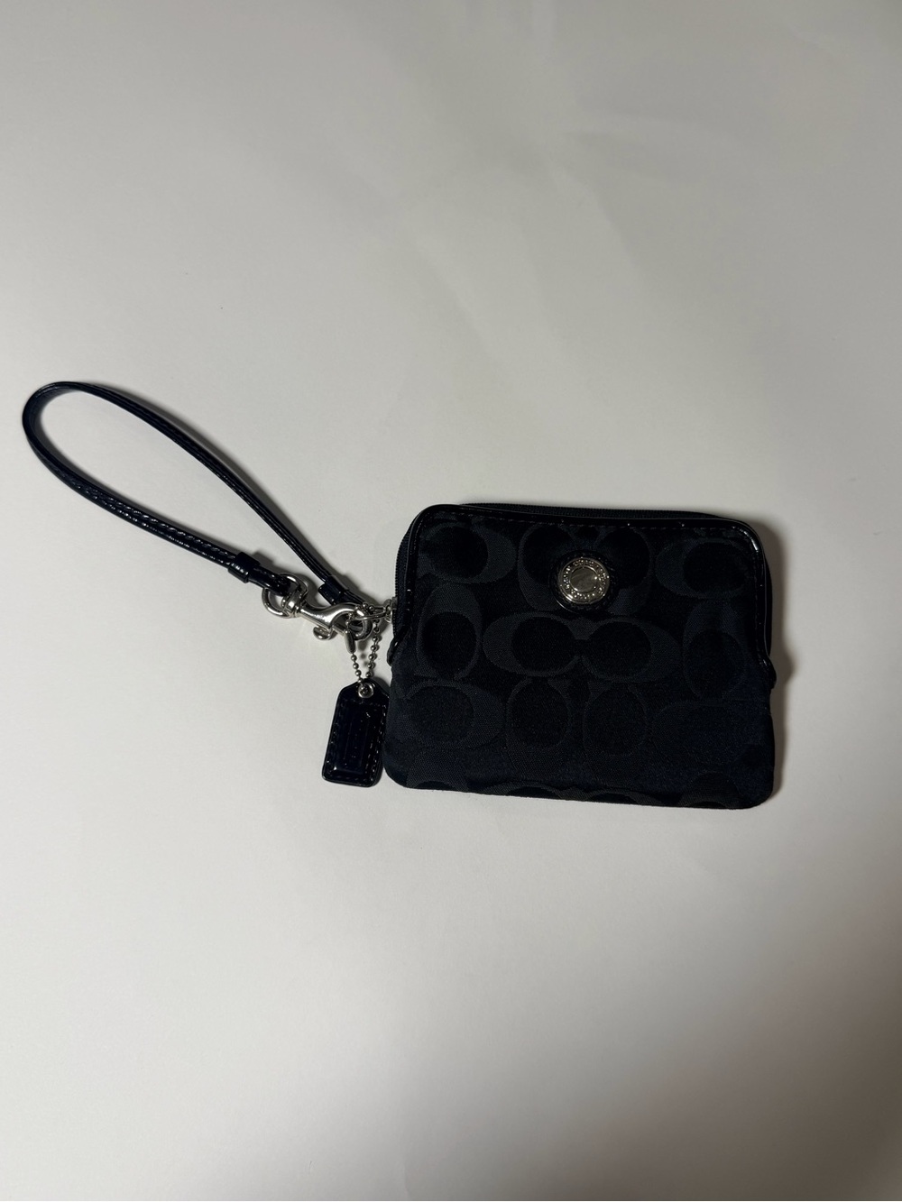 Coach Black Signature C Jacquard Wristlet Wallet Purple Interior Y2K